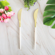 Bulk 8Pcs Disposable Tableware Sets with White Handle for Christmas New Year Birthday Wedding Party Restaurant Wholesale