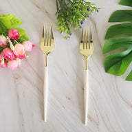 Bulk 8Pcs Disposable Tableware Sets with White Handle for Christmas New Year Birthday Wedding Party Restaurant Wholesale