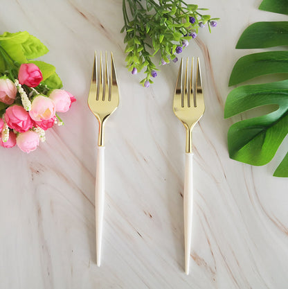 Bulk 8Pcs Disposable Tableware Sets with White Handle for Christmas New Year Birthday Wedding Party Restaurant Wholesale