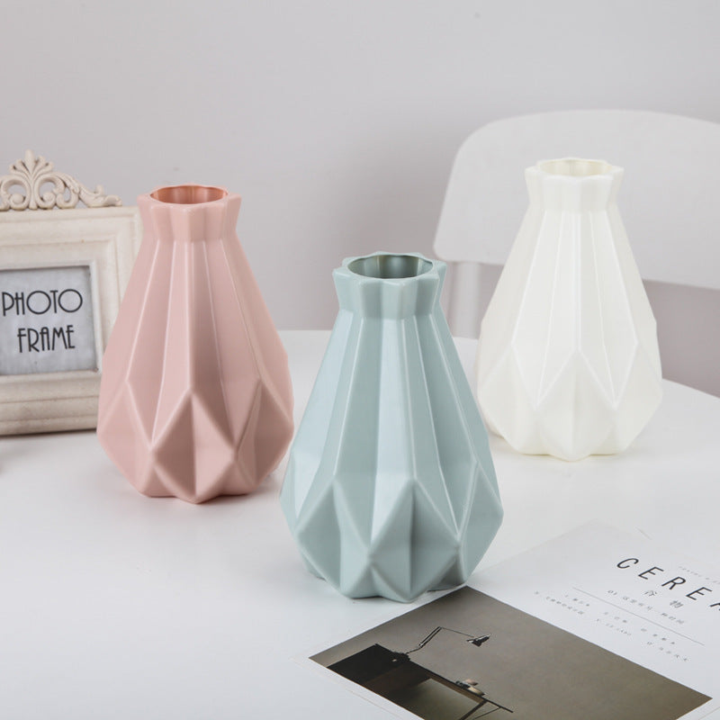 Bulk 2 Pcs Imitation Ceramic Plastic Vase Geometric Flower Vase for wedding Party Home Desktop Center Vase Wholesale