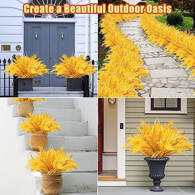 12 Pcs Large Artificial Barley Grass Plants 12 Inch UV Resistant Fall Shrubs for Hanging Planters Indoor Outdoor Decor