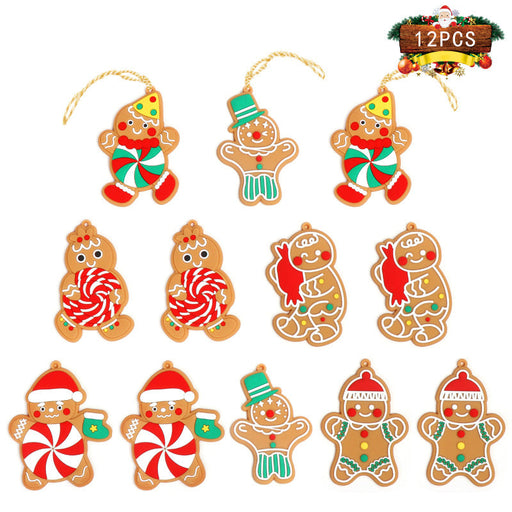 12 Pack 3 Inch Christmas Gingerbread Man Ornaments Bulk Artificial Holiday Decorations