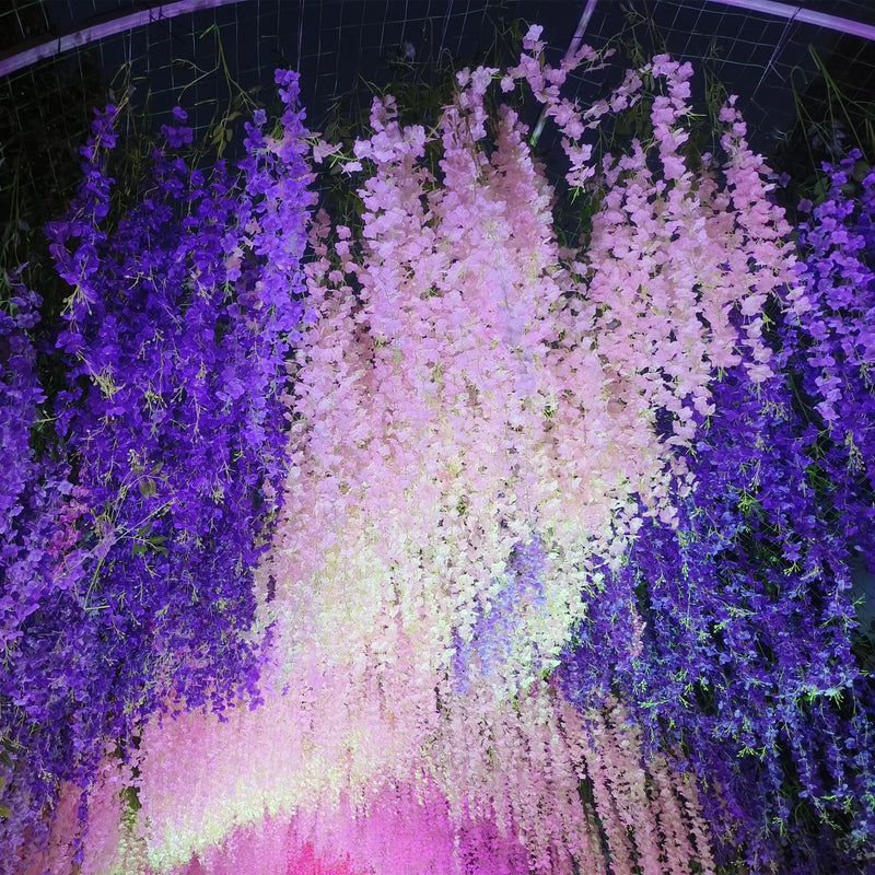 12 Inch Artificial Wisteria Hanging Flowers Garland, 12 Pcs, Purple, Silk, Wedding & Garden Wall Decor