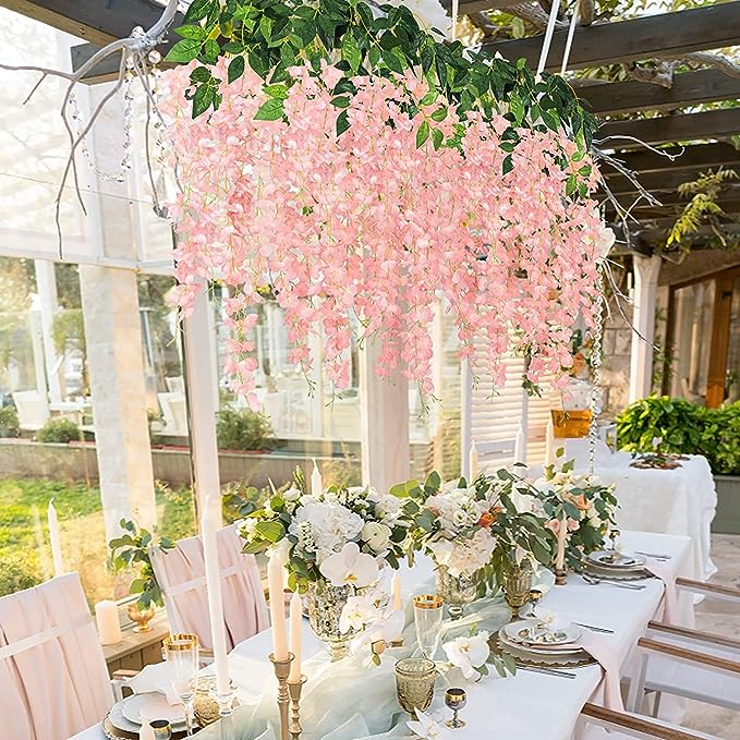 12 Inch Artificial Wisteria Hanging Flowers Garland, 12 Pcs, Purple, Silk, Wedding & Garden Wall Decor