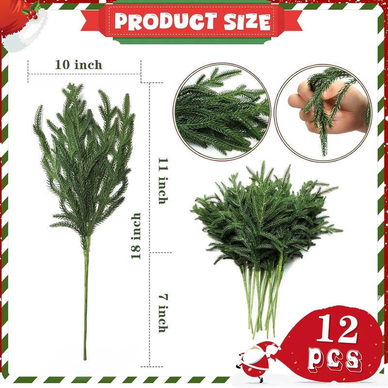 12 Inch Artificial Pine Branches 12 Pcs Realistic Soft Bendable Christmas Stems Picks