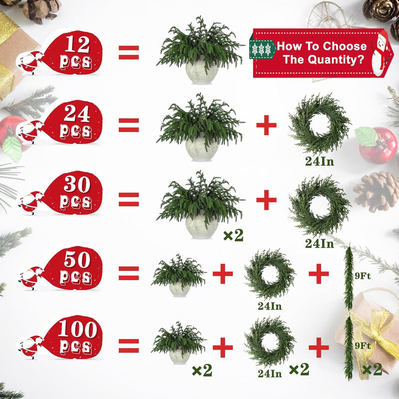 12 Inch Artificial Pine Branches 12 Pcs Realistic Soft Bendable Christmas Stems Picks