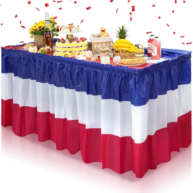 Bulk 10 Pcs Rectangular Patriotic Striped Table Skirt 28.7*167.7 inches Carnival Party Decoration Wholesale