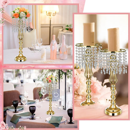 Bulk 21.3 Inch Gold-Plated Crystal Acrylic Flower Stand with Hanging Beads Elegant Centerpiece Vases for Weddings, Parties, and Home Decor Wholesale