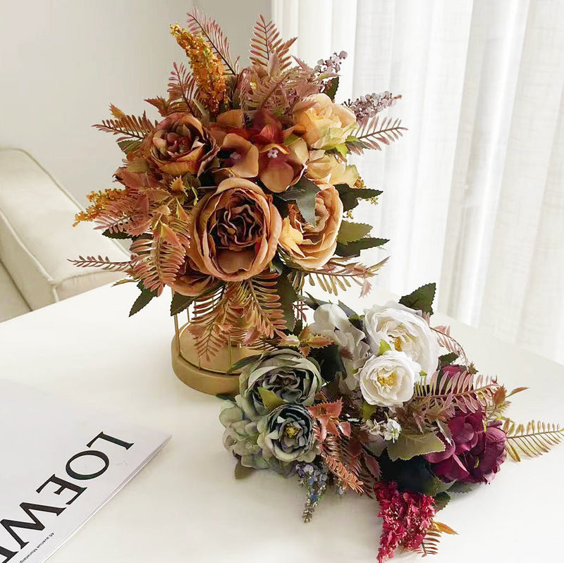 12 Inch Artificial Peony Bush Bouquet, 10 Pcs Small Silk Flowers for Autumn Winter Floral Arrangements