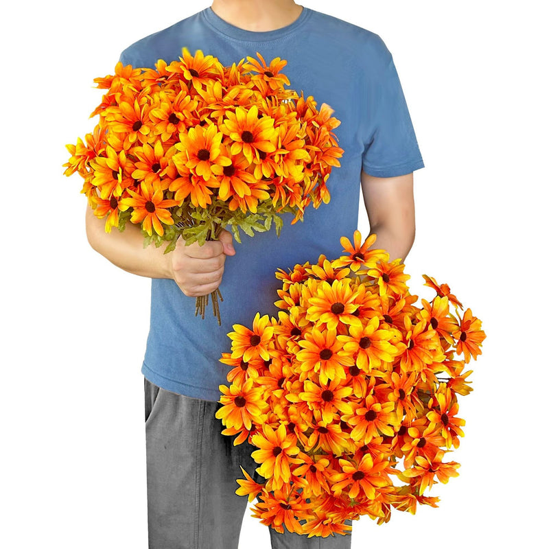 13.7 Inch Artificial Daisy Bush Bouquet 10 Pcs Faux Silk Flowers Fall Autumn Home Decor