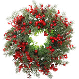 13.8" Christmas Wreath with Red Berries & Cypress Leaves, Front Door Wreath for Christmas Decor, Indoor Outdoor Holiday Hanging Decoration