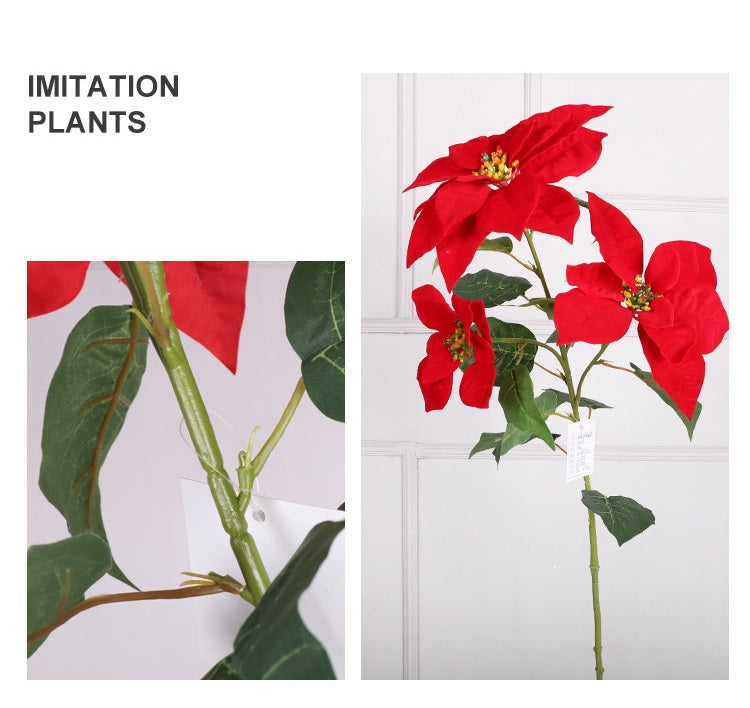 5 Sizes Bulk Artificial Velvet Poinsettia Stems Bushes Silk Christmas Flowers