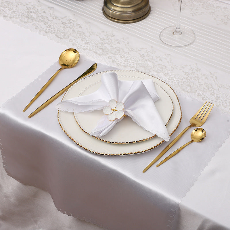 Bulk 2 pcs Satin Hollow Lace Napkins Restaurant Wedding Party Dinner Decoration Wholesale