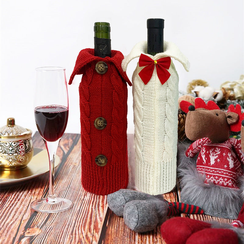 Christmas Knitted Wine Bottle Cover - Festive Home Decor for Holiday Settings Craft Gift