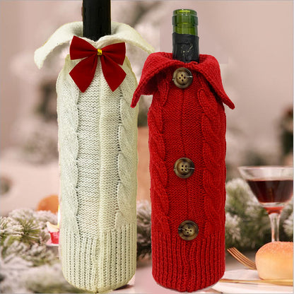 Christmas Knitted Wine Bottle Cover - Festive Home Decor for Holiday Settings Craft Gift