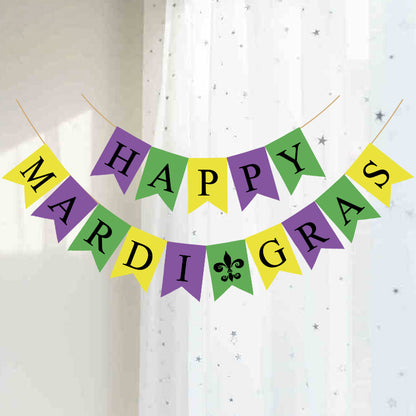 Bulk 10 Pcs HAPPY MARDI GRAS Banner for Masquerade Party Decorations Supplies Wholesale