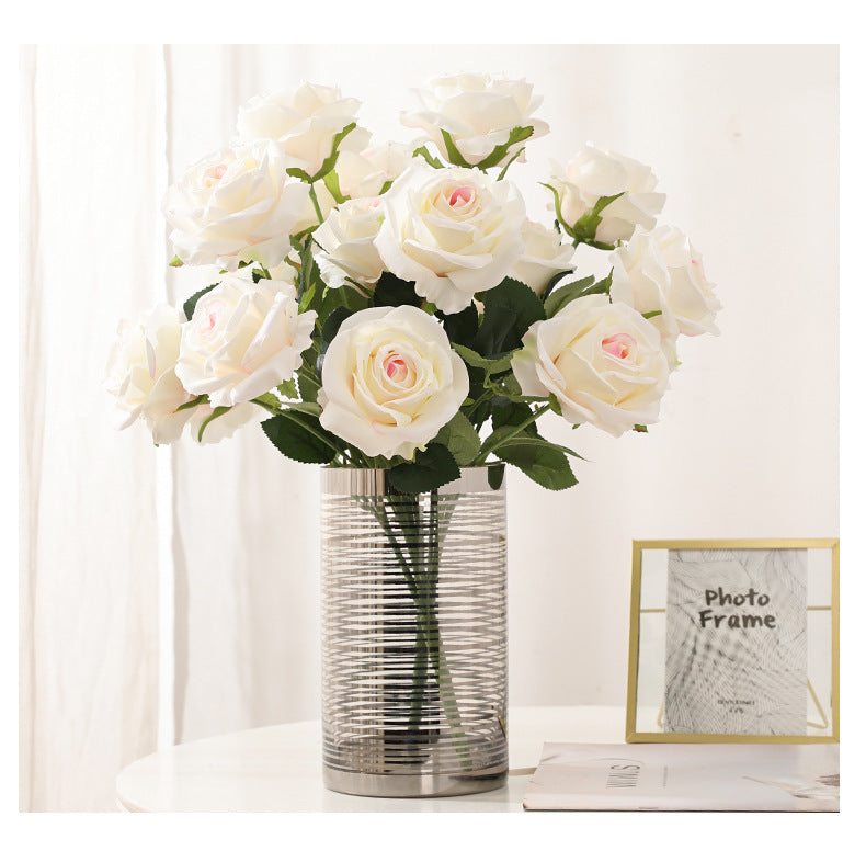 17 Inch Faux Silk Rose Bush Bouquet, Bulk Wholesale Artificial Roses, Multiple Stems