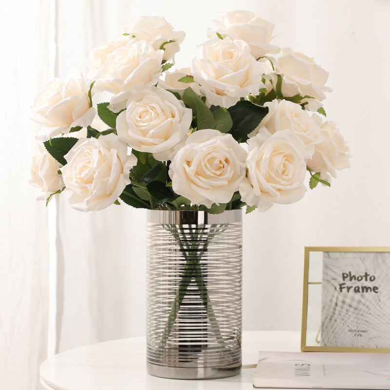 17 Inch Faux Silk Rose Bush Bouquet, Bulk Wholesale Artificial Roses, Multiple Stems