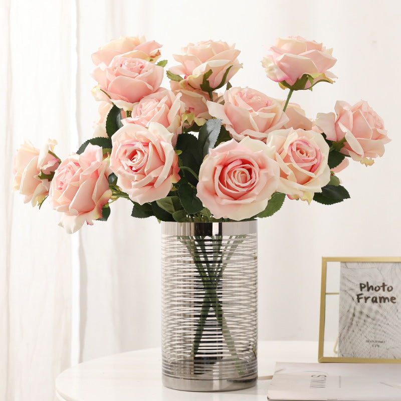 17 Inch Faux Silk Rose Bush Bouquet, Bulk Wholesale Artificial Roses, Multiple Stems