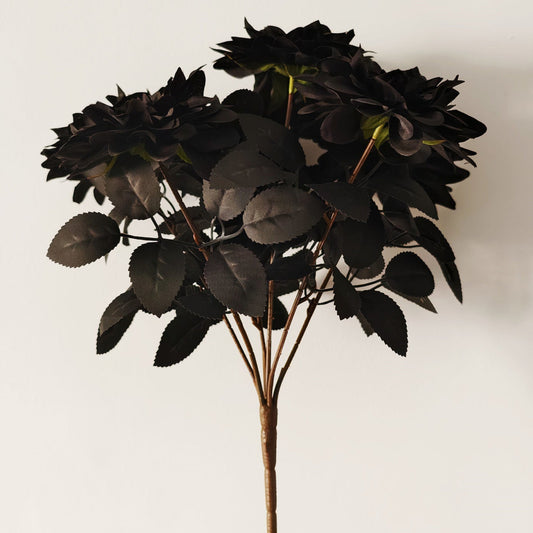 14 Inch Artificial Black Dahlia Flower Bush 10 Pcs Silk Halloween Decoration