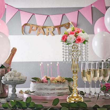 Bulk 21.3 Inch Gold-Plated Crystal Acrylic Flower Stand with Hanging Beads Elegant Centerpiece Vases for Weddings, Parties, and Home Decor Wholesale