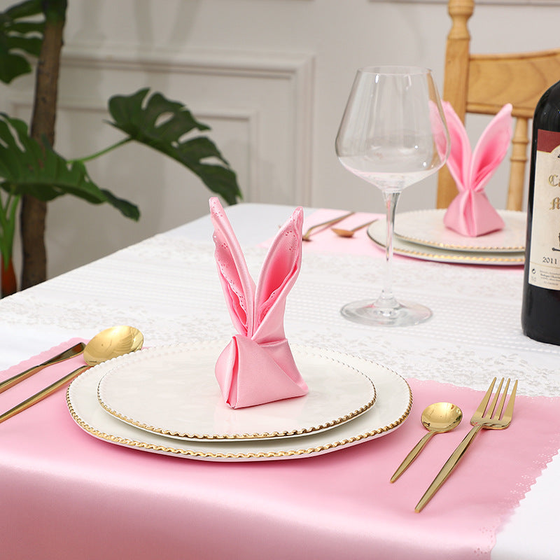 Bulk 2 pcs Satin Hollow Lace Napkins Restaurant Wedding Party Dinner Decoration Wholesale