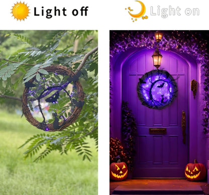 Bulk 2 Pcs LED Halloween Wreath - Spooky Black Bat and Cat Decorations for Home and Party Decor Wholesale
