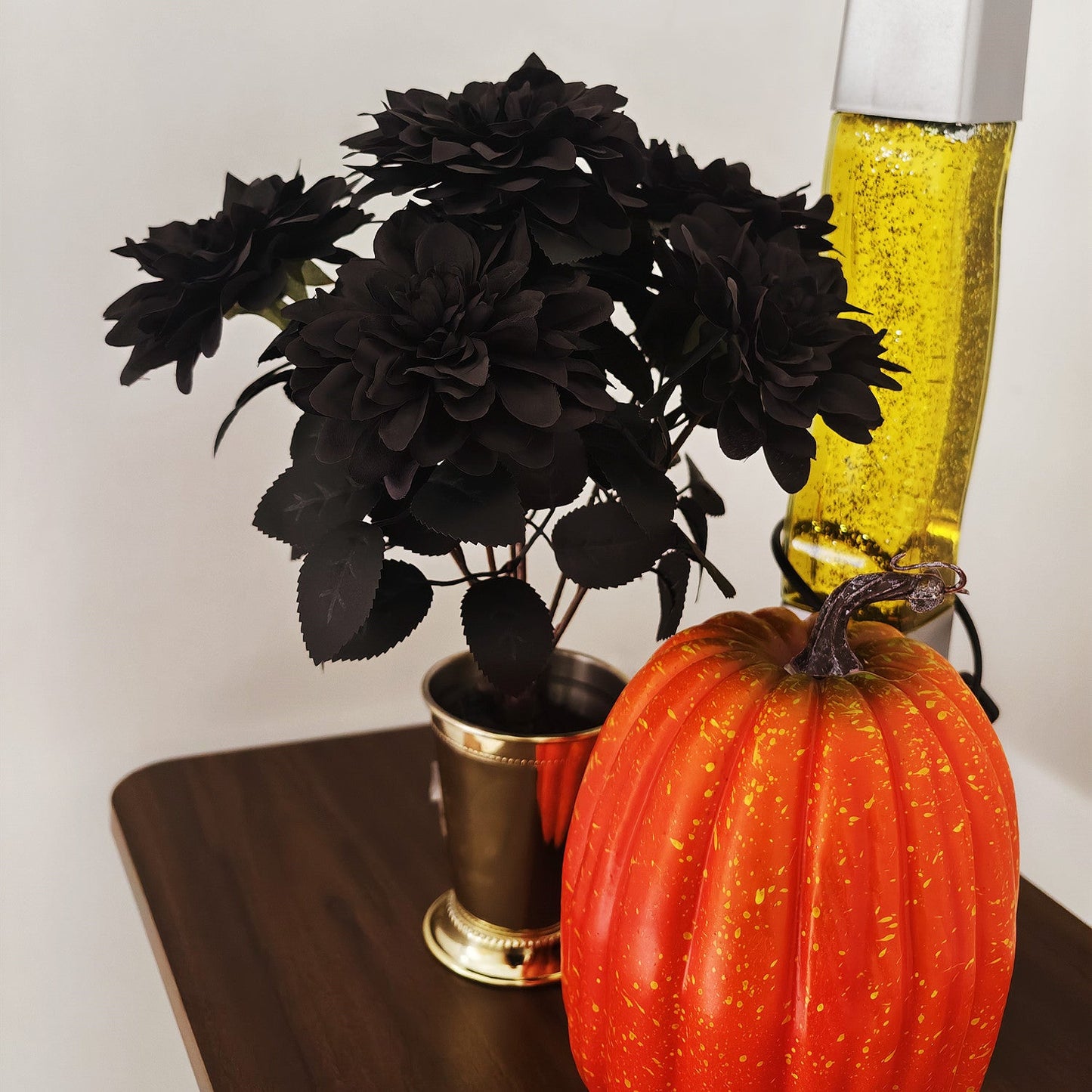 14 Inch Artificial Black Dahlia Flower Bush 10 Pcs Silk Halloween Decoration