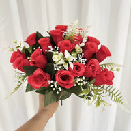 15-Inch Memorial Artificial Rose Bouquet – Tombstone Grave Decoration (With Grave Stake)