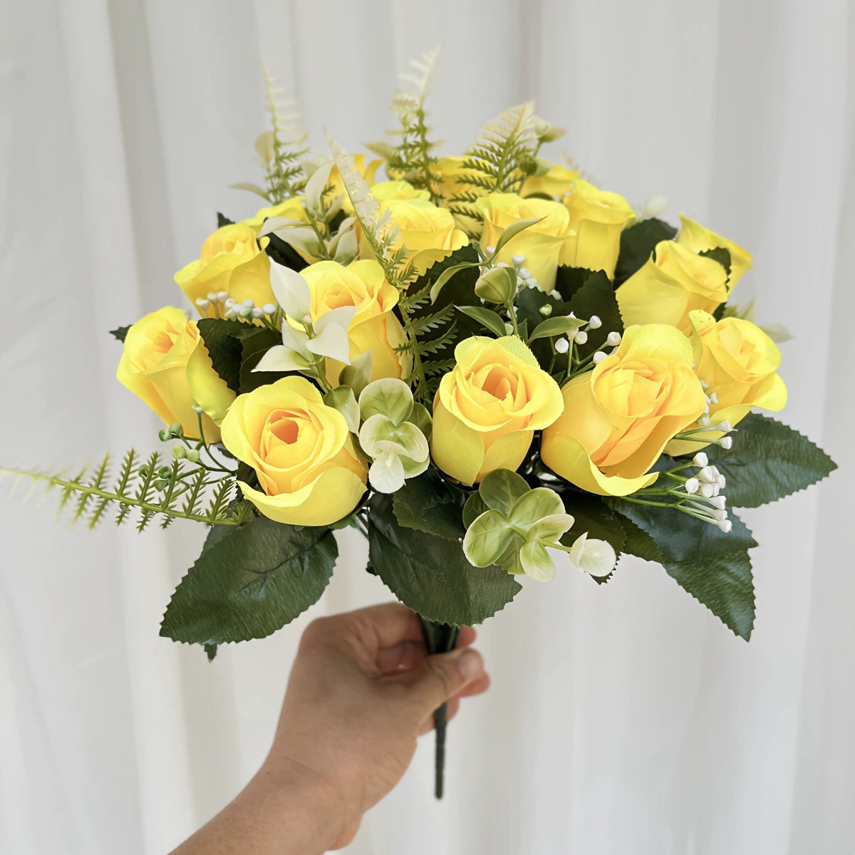 15-Inch Memorial Artificial Rose Bouquet – Tombstone Grave Decoration (With Grave Stake)