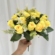 15-Inch Memorial Artificial Rose Bouquet – Tombstone Grave Decoration (With Grave Stake)