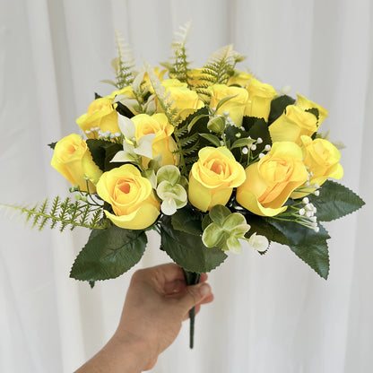 15-Inch Memorial Artificial Rose Bouquet – Tombstone Grave Decoration (With Grave Stake)