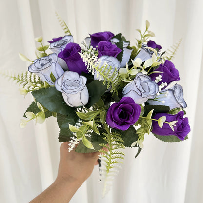 15-Inch Memorial Artificial Rose Bouquet – Tombstone Grave Decoration (With Grave Stake)