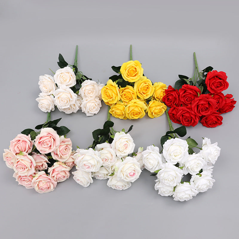17 Inch Faux Silk Rose Bush Bouquet, Bulk Wholesale Artificial Roses, Multiple Stems