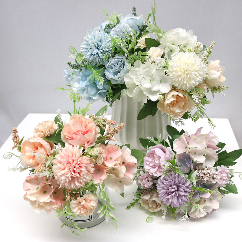 12 Inch Artificial Silk Peony and Hydrangea Flowers Bouquet, Bulk Wholesale, Mixed Colors