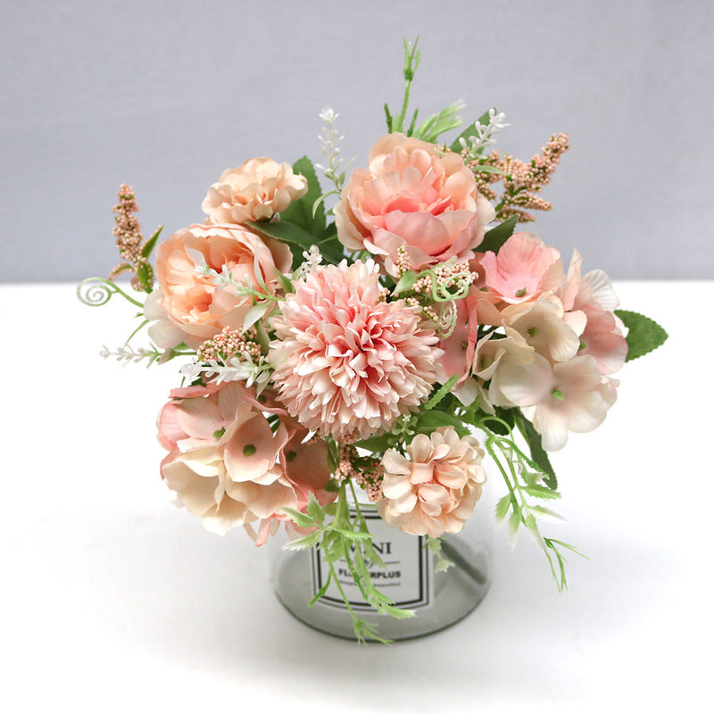 12 Inch Artificial Silk Peony and Hydrangea Flowers Bouquet, Bulk Wholesale, Mixed Colors