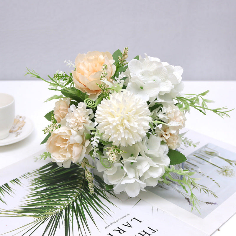 12 Inch Artificial Silk Peony and Hydrangea Flowers Bouquet, Bulk Wholesale, Mixed Colors