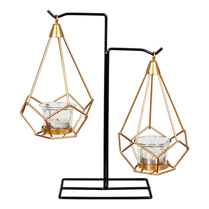 Bulk Irregular Candle Holder with Hanging Geometric Basket Tall Black Iron Stand Candlestick for Tabletop Centerpiece Wholesale