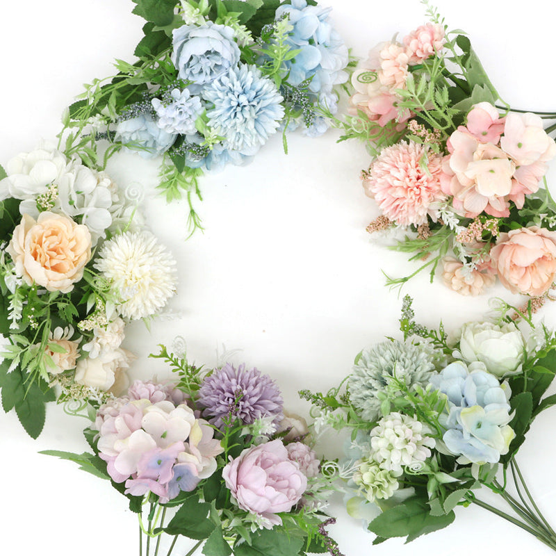 12 Inch Artificial Silk Peony and Hydrangea Flowers Bouquet, Bulk Wholesale, Mixed Colors
