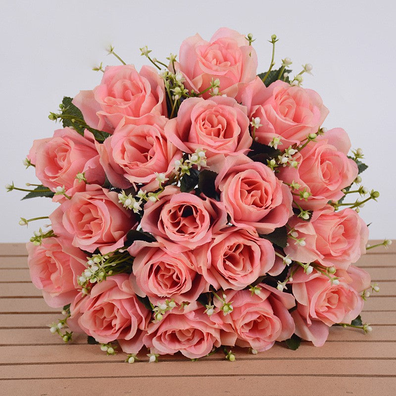 14 Inch Artificial Rose Bushes with Mixed Baby's Breath, 10 Pcs Silk Flowers Bulk Pack
