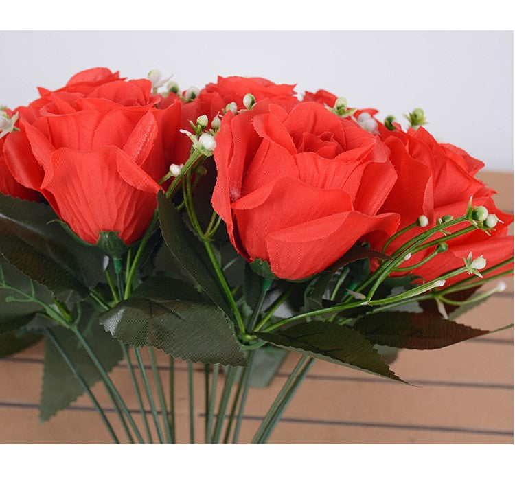 14 Inch Artificial Rose Bushes with Mixed Baby's Breath, 10 Pcs Silk Flowers Bulk Pack