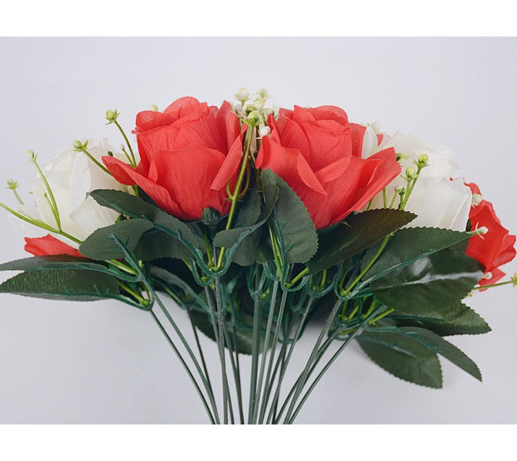 14 Inch Artificial Rose Bushes with Mixed Baby's Breath, 10 Pcs Silk Flowers Bulk Pack