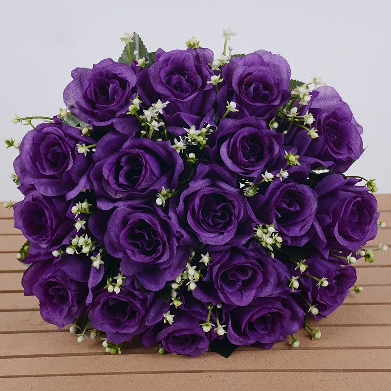 14 Inch Artificial Rose Bushes with Mixed Baby's Breath, 10 Pcs Silk Flowers Bulk Pack