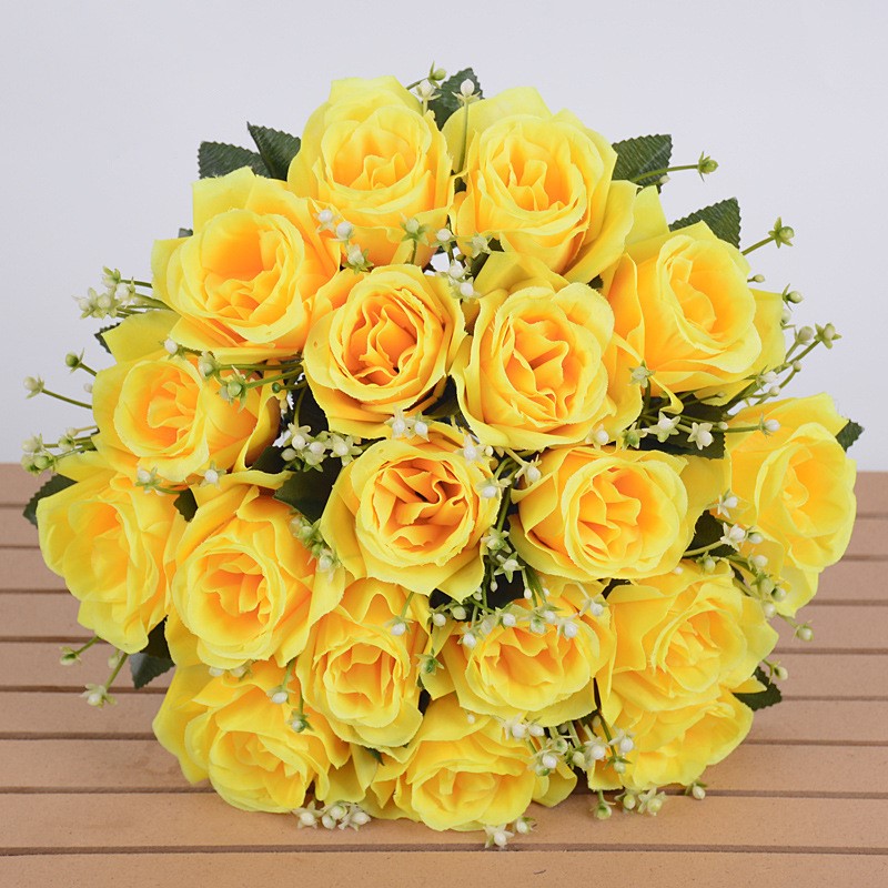 14 Inch Artificial Rose Bushes with Mixed Baby's Breath, 10 Pcs Silk Flowers Bulk Pack