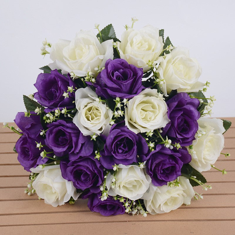 14 Inch Artificial Rose Bushes with Mixed Baby's Breath, 10 Pcs Silk Flowers Bulk Pack
