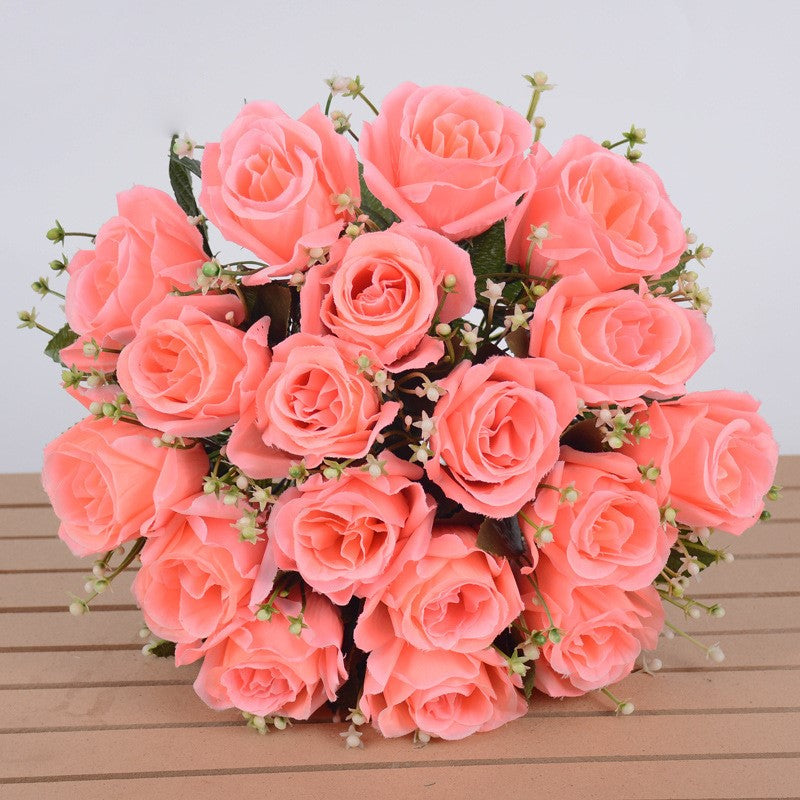 14 Inch Artificial Rose Bushes with Mixed Baby's Breath, 10 Pcs Silk Flowers Bulk Pack