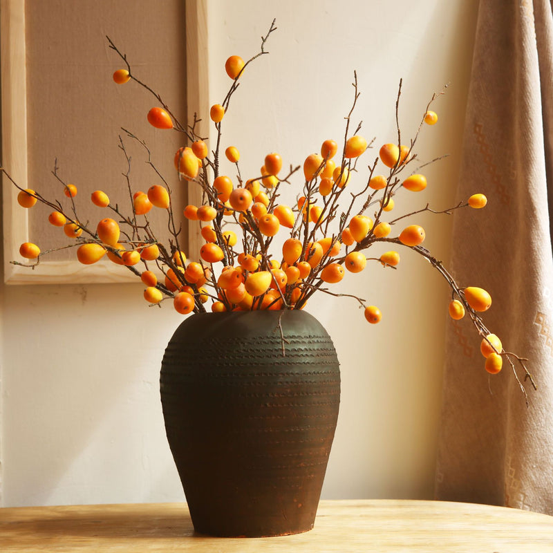 Artificial Loquat Fruit Branch, Single Stem with 16 Blooms, 39" Long, Realistic Plastic Faux Floral for Home Decor, Events, and Commercial Spaces