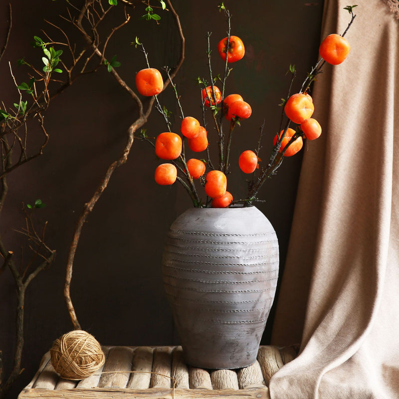 Artificial Persimmon Branch, Single Stem with 6 Red-Orange Faux Fruits, 43" Tall Rustic Fall Decor for Home, Wedding Centerpieces, Seasonal Displays