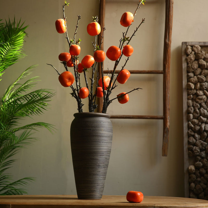 Artificial Persimmon Branch, Single Stem with 6 Red-Orange Faux Fruits, 43" Tall Rustic Fall Decor for Home, Wedding Centerpieces, Seasonal Displays