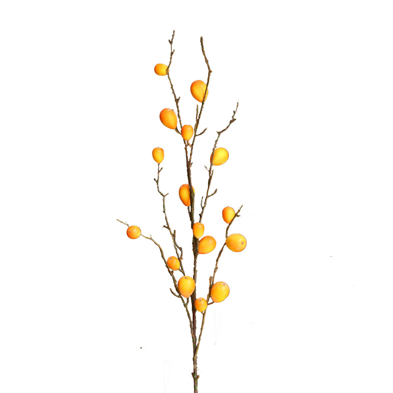 Artificial Loquat Fruit Branch, Single Stem with 16 Blooms, 39" Long, Realistic Plastic Faux Floral for Home Decor, Events, and Commercial Spaces
